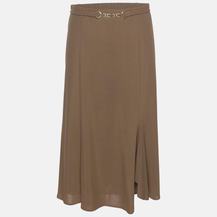 مملوكة مسبقًا Elena Miro Khaki Jersey Belted Midi Skirt XL