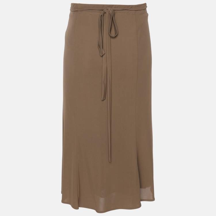 مملوكة مسبقًا Elena Miro Khaki Jersey Belted Midi Skirt XL