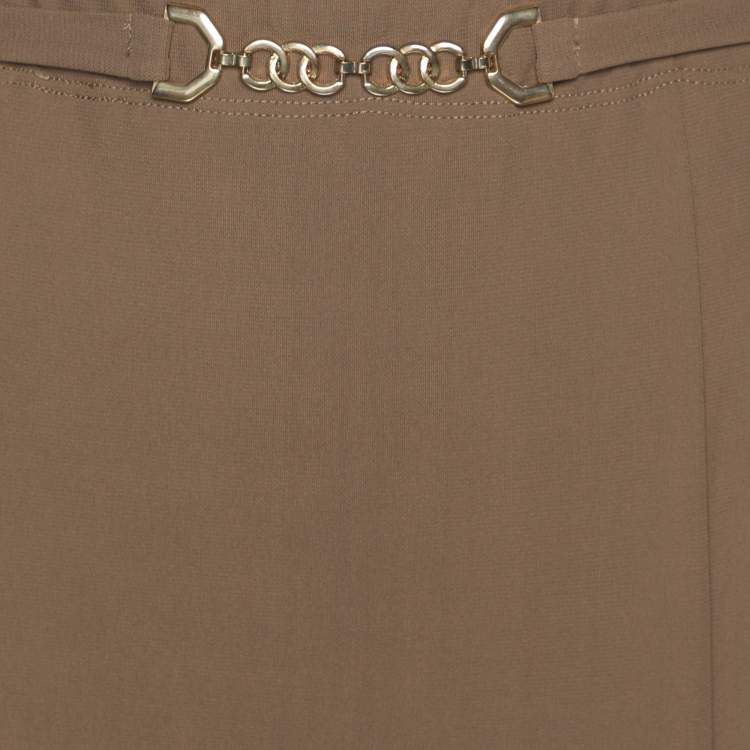 مملوكة مسبقًا Elena Miro Khaki Jersey Belted Midi Skirt XL