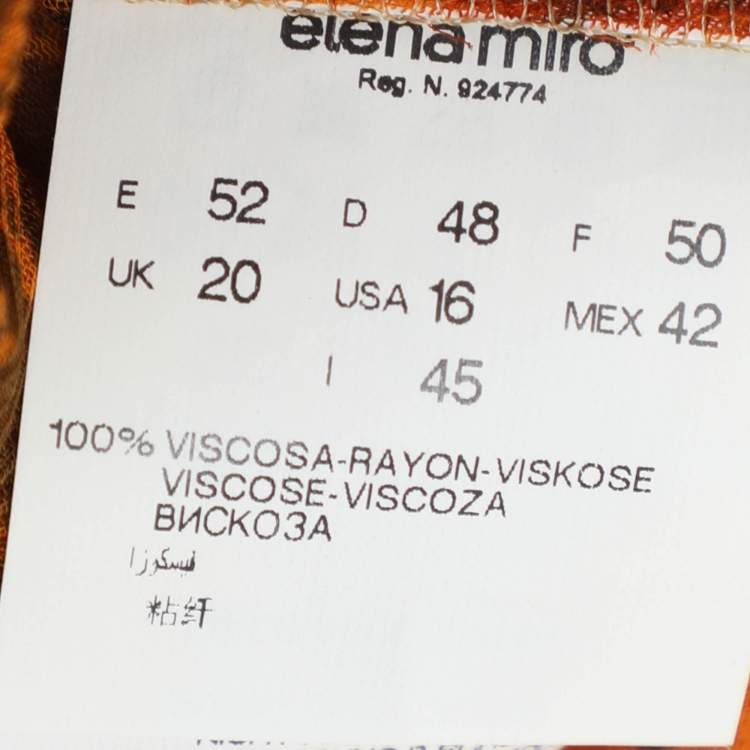 Pre Owned Elena Miro Orange Printed Chiffon Blouse L