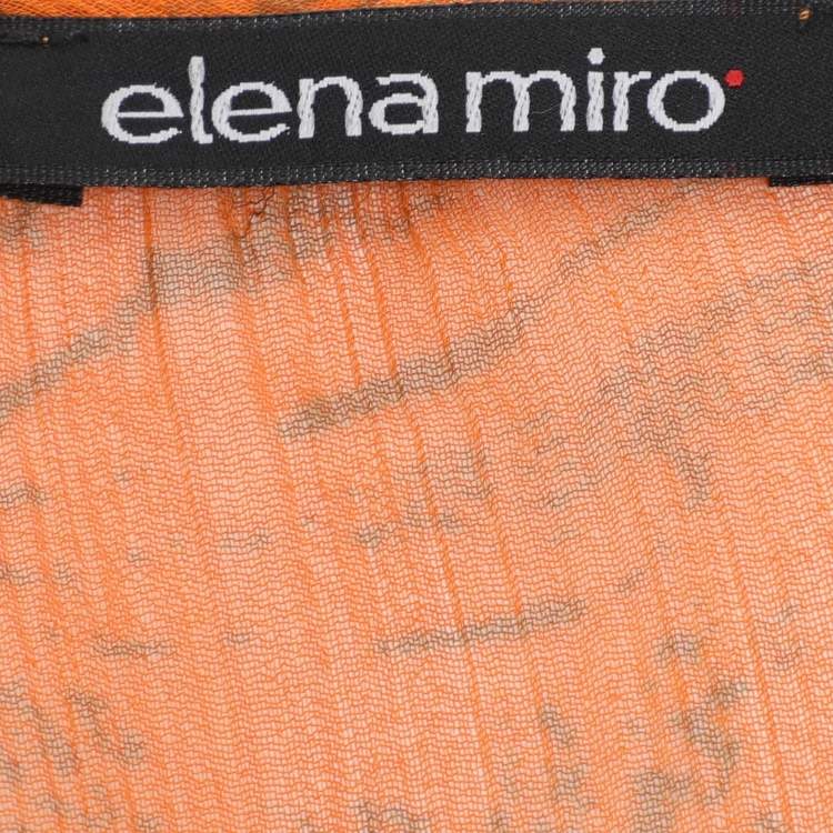 Pre Owned Elena Miro Orange Printed Chiffon Blouse L
