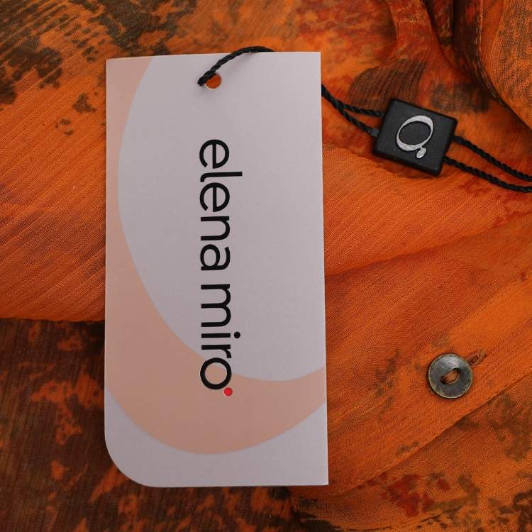 Pre Owned Elena Miro Orange Printed Chiffon Blouse L