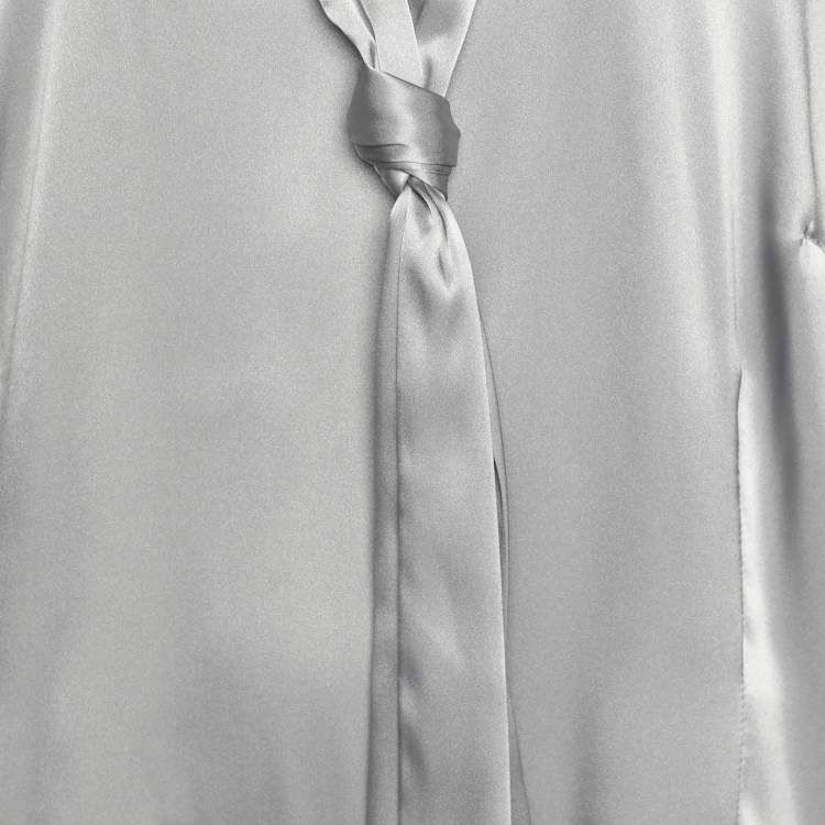 Pre Owned Elena Miro Grey Stretch Satin Neck Tie Tops XXL