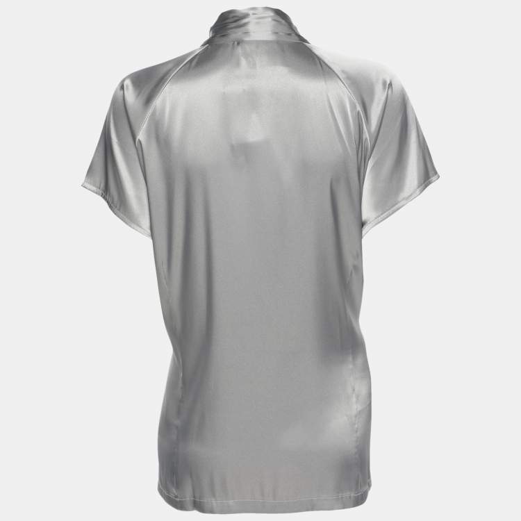 Pre Owned Elena Miro Grey Stretch Satin Neck Tie Tops XXL