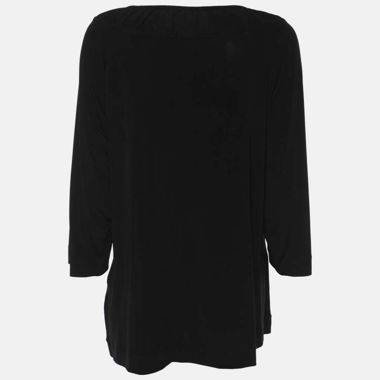 Pre Owned Elena Miro Black Jersey Ruched Neck Blouse L