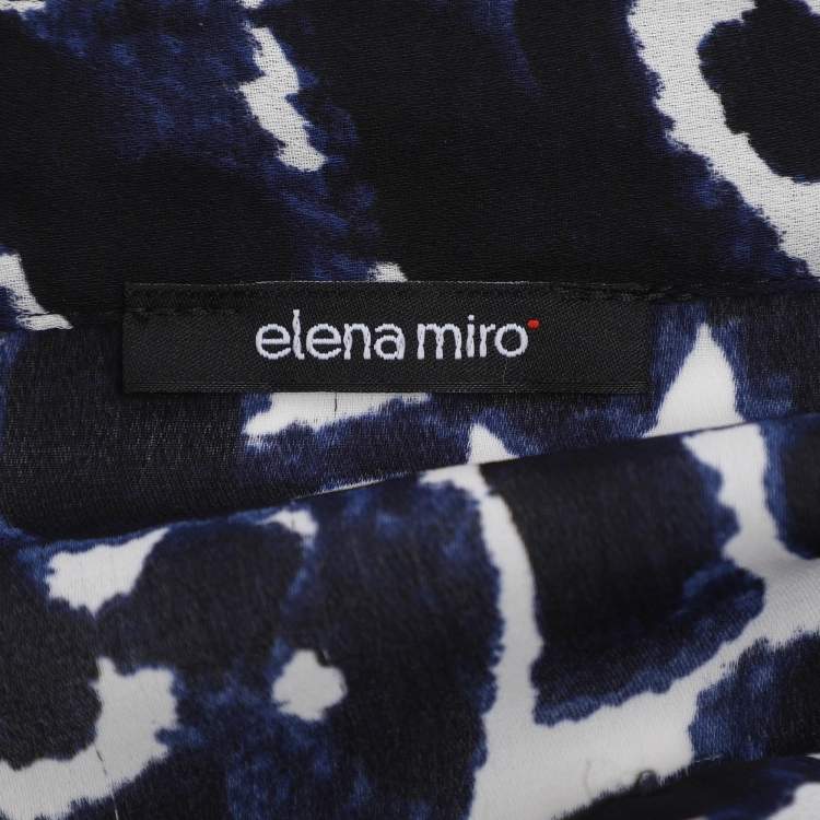 Pre Owned Elena Miro Blue Chiffon Georgette Print Long Sleeve Shirt L