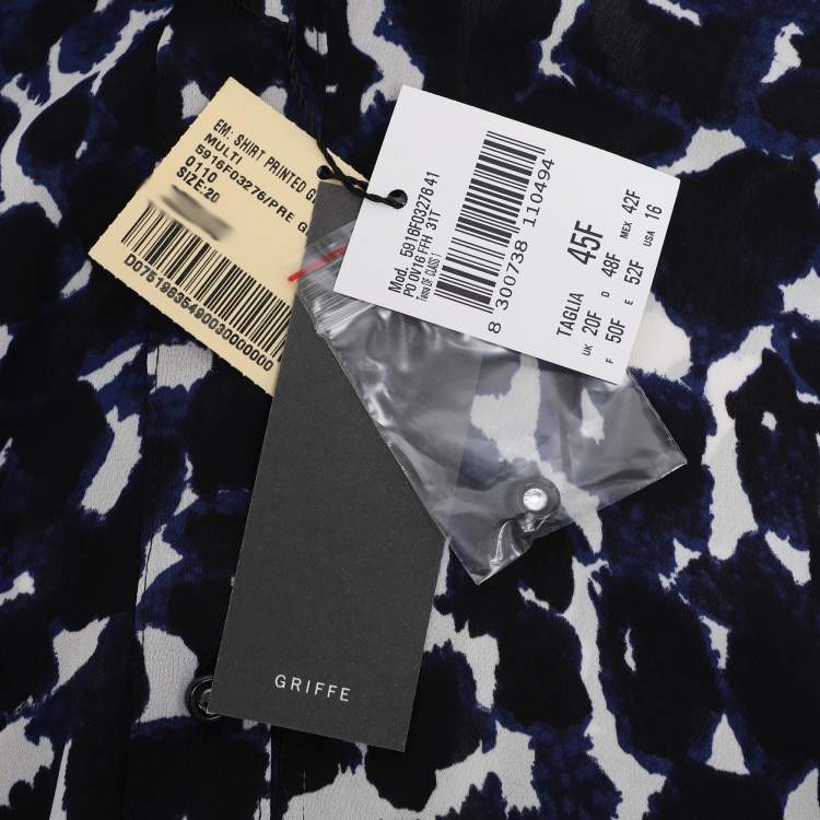 Pre Owned Elena Miro Blue Chiffon Georgette Print Long Sleeve Shirt L