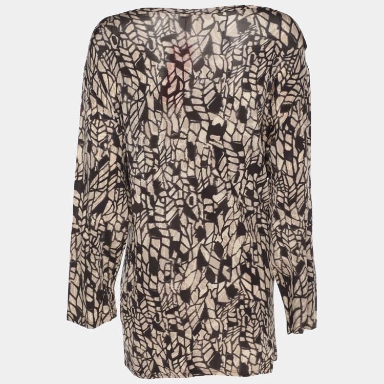 Pre Owned Elena Miro Printed Jersey Embellished V Neck Top XL
