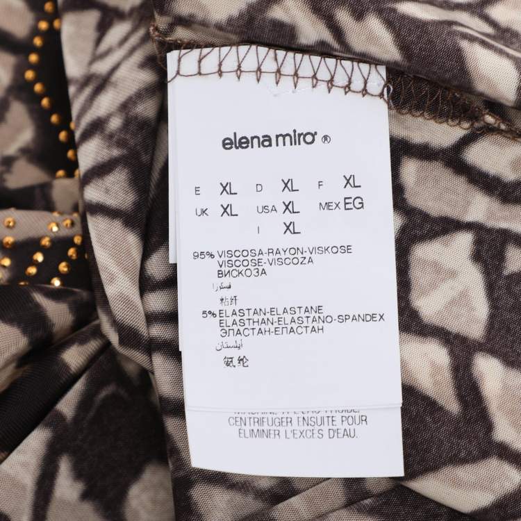Pre Owned Elena Miro Printed Jersey Embellished V Neck Top XL