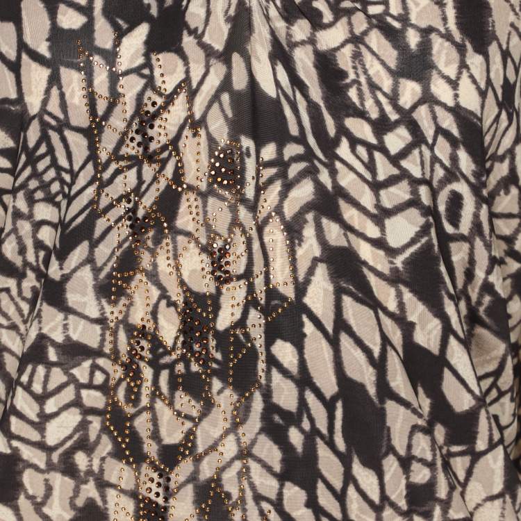 Pre Owned Elena Miro Printed Jersey Embellished V Neck Top XL