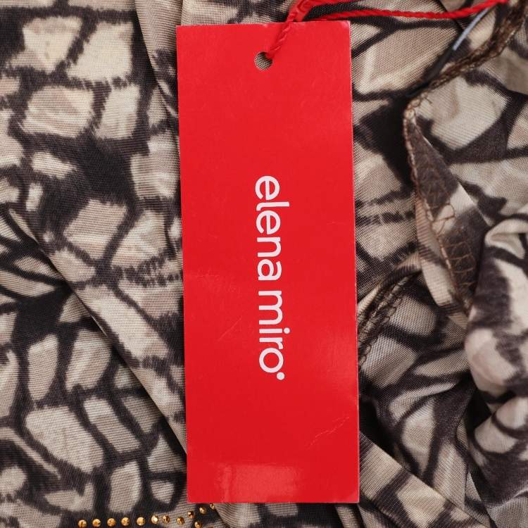 Pre Owned Elena Miro Printed Jersey Embellished V Neck Top XL