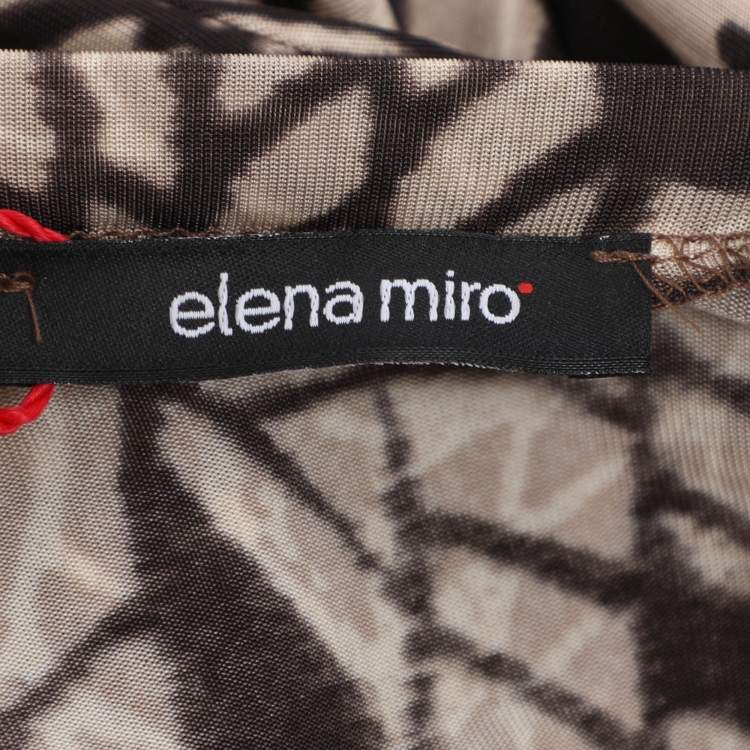 Pre Owned Elena Miro Printed Jersey Embellished V Neck Top XL