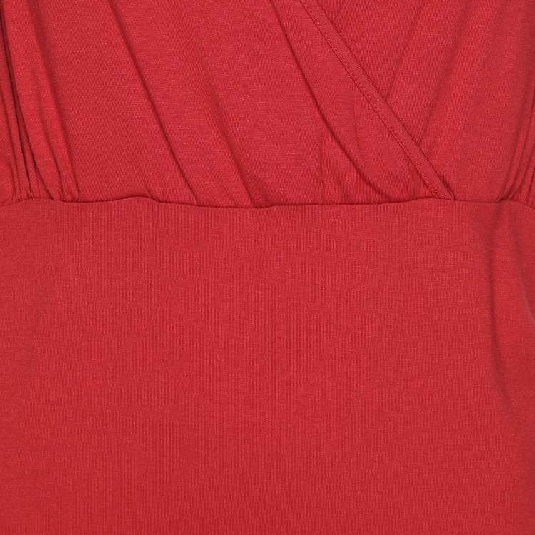Pre Owned Elena Miro Red Jersey Crystal Embellished V Neck Tops L