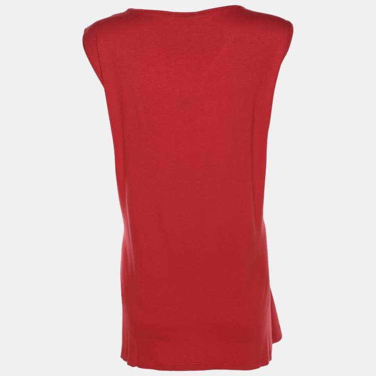 Pre Owned Elena Miro Red Jersey Crystal Embellished V Neck Tops L