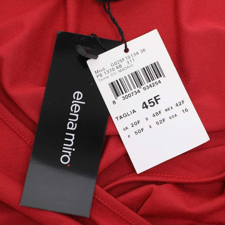 Pre Owned Elena Miro Red Jersey Crystal Embellished V Neck Tops L