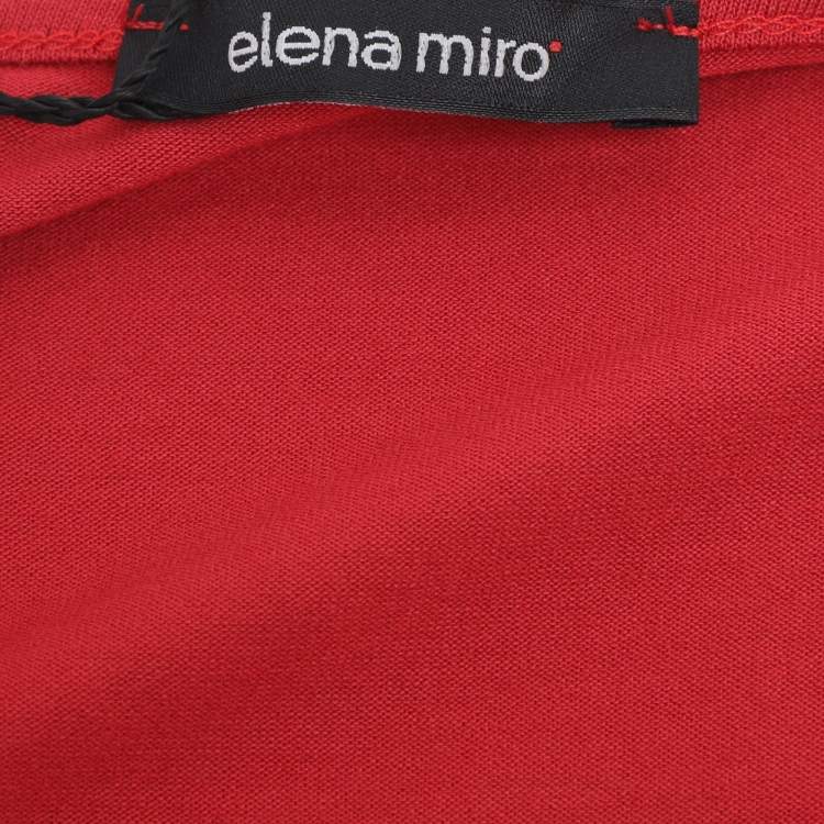 Pre Owned Elena Miro Red Jersey Crystal Embellished V Neck Tops L