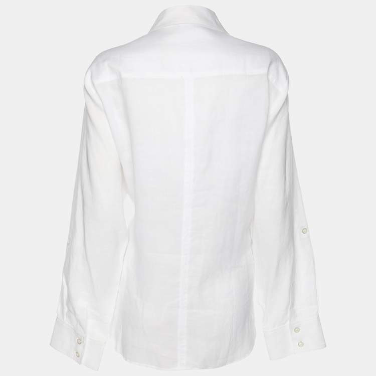 Pre Owned Elena Miro White Linen Button Front Shirt XXXL