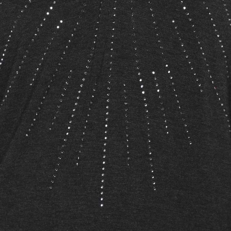Pre Owned Elena Miro Dark Grey Jersey Embellished V Neck Top XXL