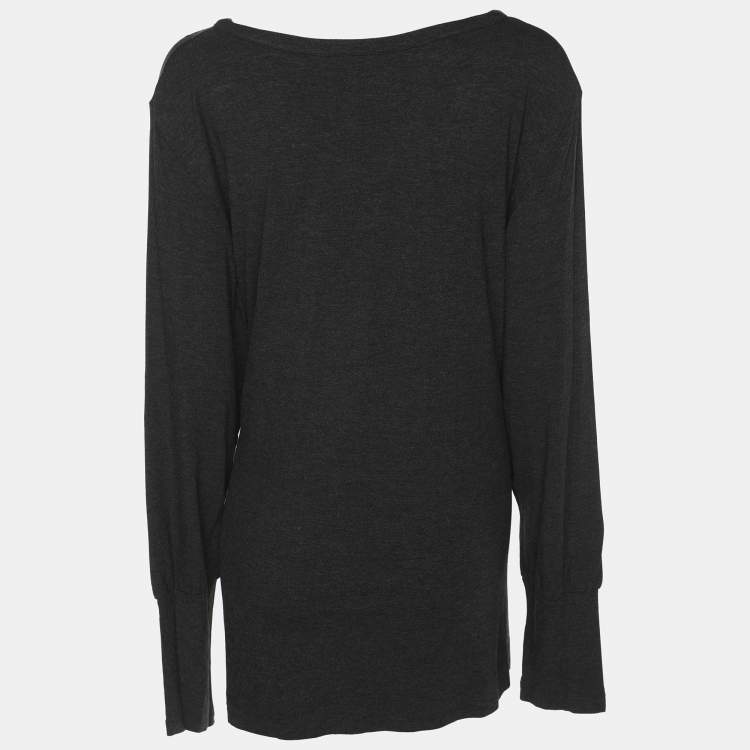 Pre Owned Elena Miro Dark Grey Jersey Embellished V Neck Top XXL