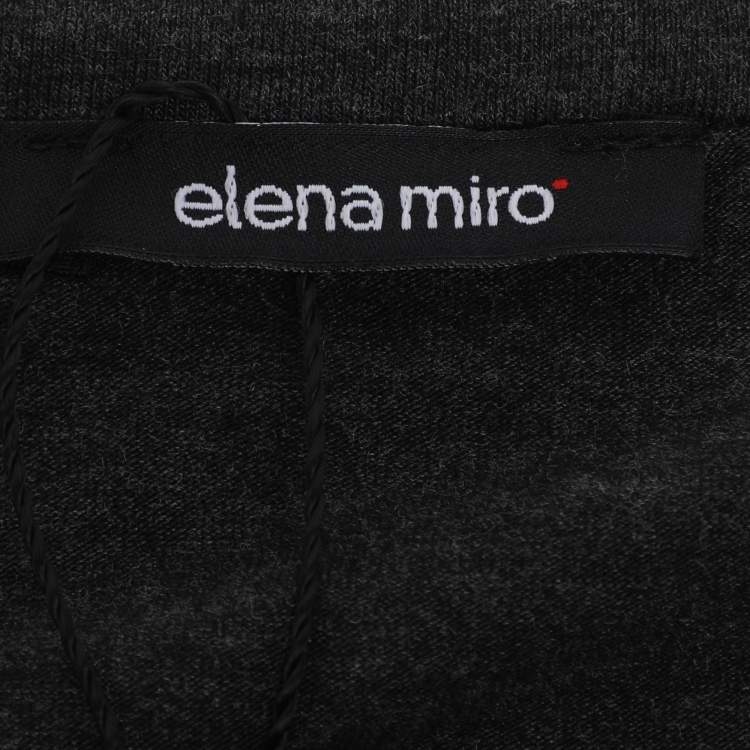 Pre Owned Elena Miro Dark Grey Jersey Embellished V Neck Top XXL
