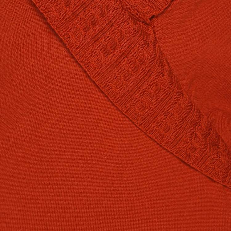 Pre Owned Elena Miro Orange Knit Cross Neck Sweater XL