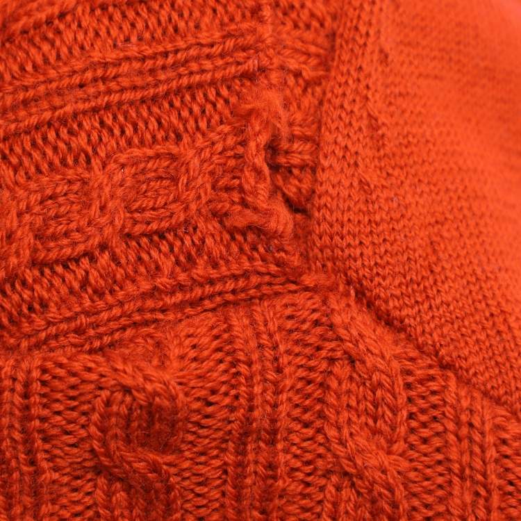 Pre Owned Elena Miro Orange Knit Cross Neck Sweater XL