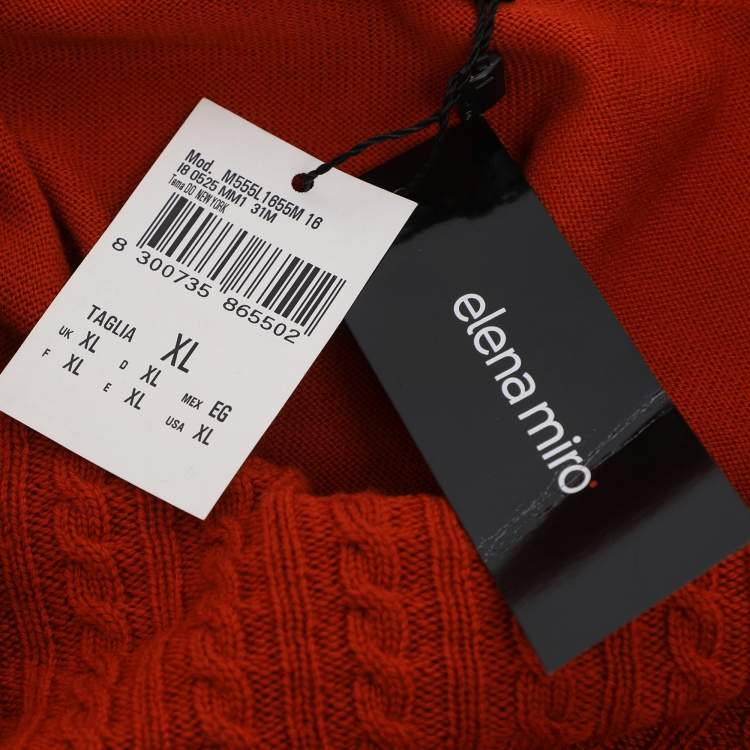 Pre Owned Elena Miro Orange Knit Cross Neck Sweater XL