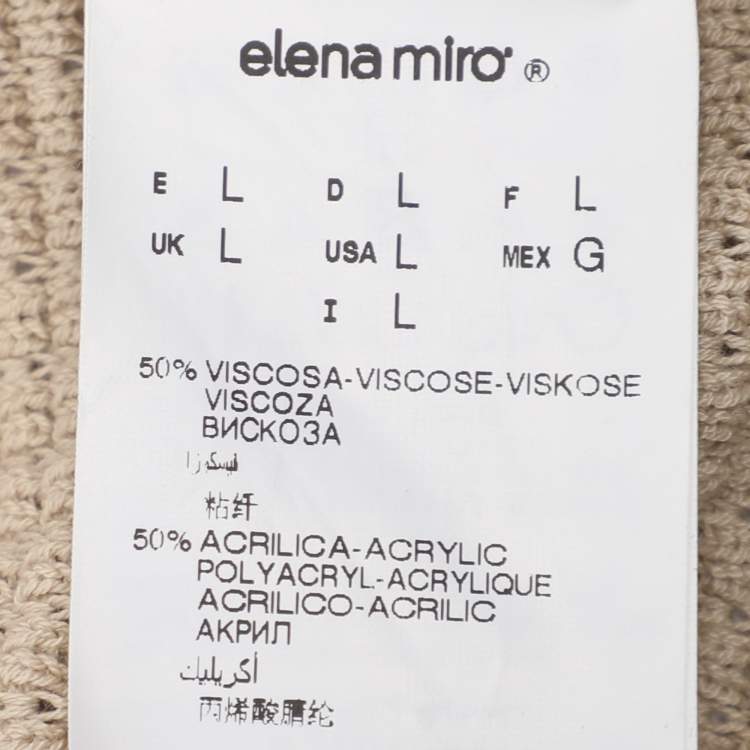 Pre Owned Elena Miro Beige Stretch Knit Belted Long Cardigan L