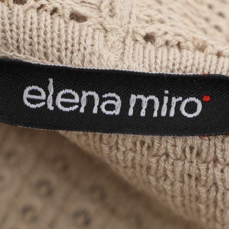 Pre Owned Elena Miro Beige Stretch Knit Belted Long Cardigan L