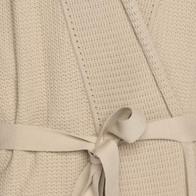 Pre Owned Elena Miro Beige Stretch Knit Belted Long Cardigan L