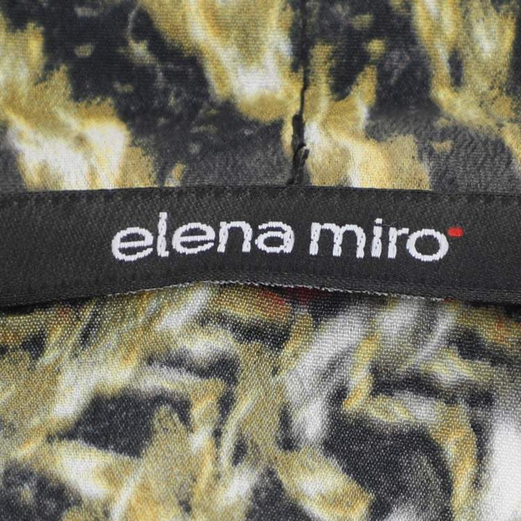 Pre Owned Elena Miro Multicolor Tweed Print Crepe Pintuck Neck Tie Shirt L