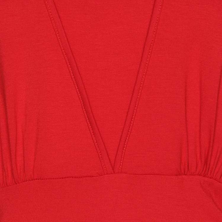 Pre Owned Elena Miro Red Jersey V Nick 3/4 Sleeve Blouse L