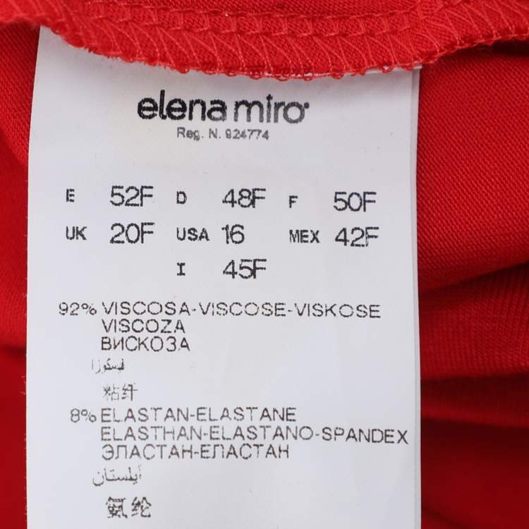 Pre Owned Elena Miro Red Jersey V Nick 3/4 Sleeve Blouse L