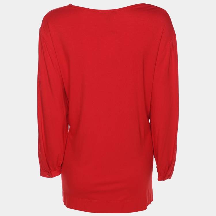 Pre Owned Elena Miro Red Jersey V Nick 3/4 Sleeve Blouse L