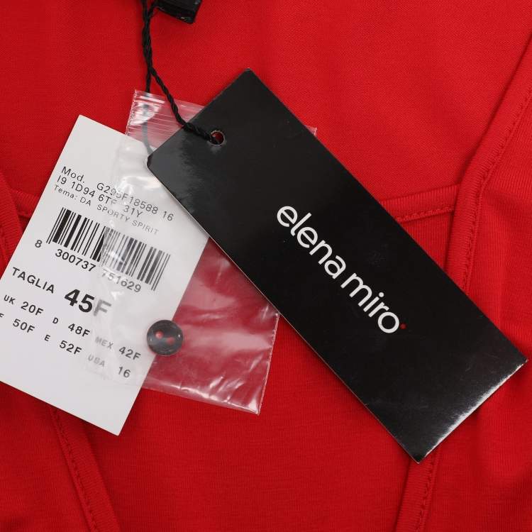 Pre Owned Elena Miro Red Jersey V Nick 3/4 Sleeve Blouse L