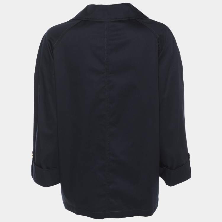 Pre Owned Elena Miro Navy Blue Stretch Cotton Single Breasted Short Coat L