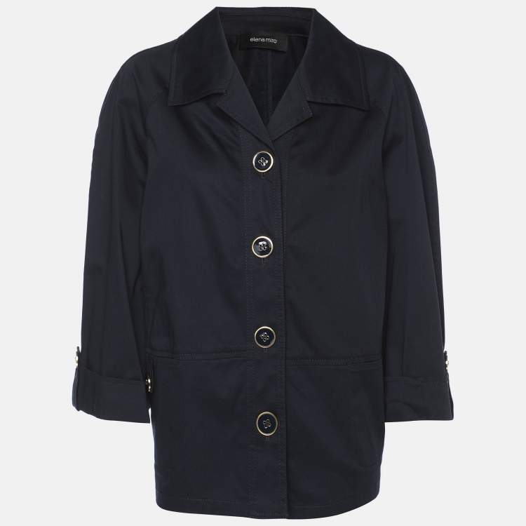 Pre Owned Elena Miro Navy Blue Stretch Cotton Single Breasted Short Coat L