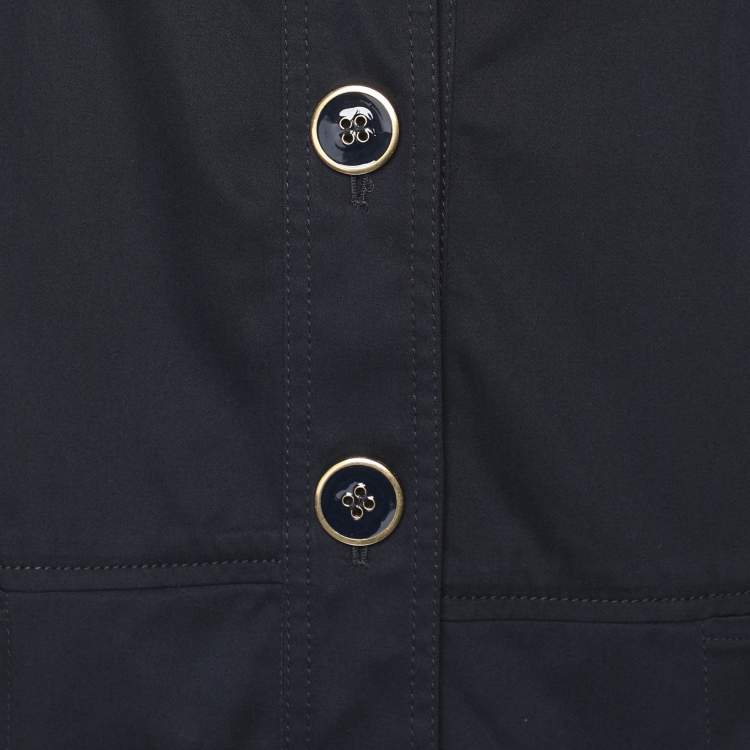 Pre Owned Elena Miro Navy Blue Stretch Cotton Single Breasted Short Coat L