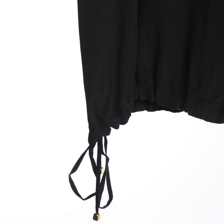 Pre Owned Elena Miro Black Printed and Crystal Embellished Drawstring Tops L