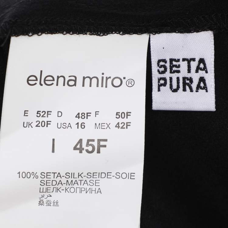 Pre Owned Elena Miro Black Printed and Crystal Embellished Drawstring Tops L