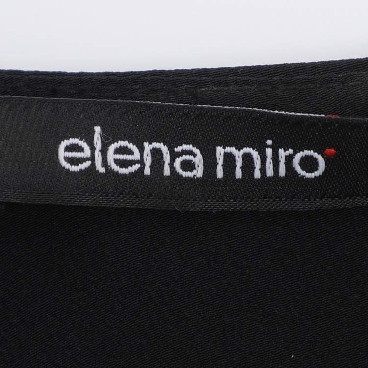 Pre Owned Elena Miro Black Printed and Crystal Embellished Drawstring Tops L