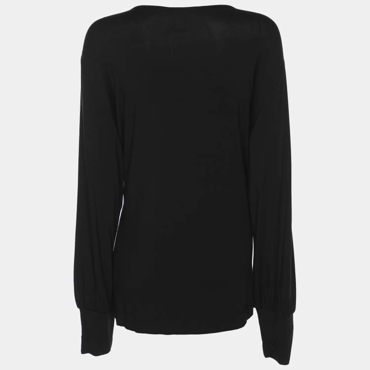 Pre Owned Elena Miro Black Jersey Embellished Long Sleeve Sweater L