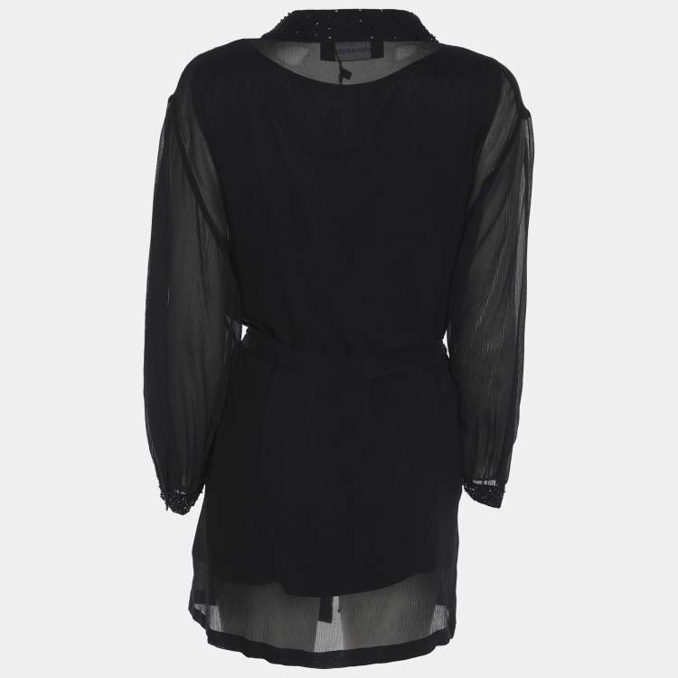 Pre Owned Elena Miro Black Chiffon Embellished Long Sleeve Shirt Set XL