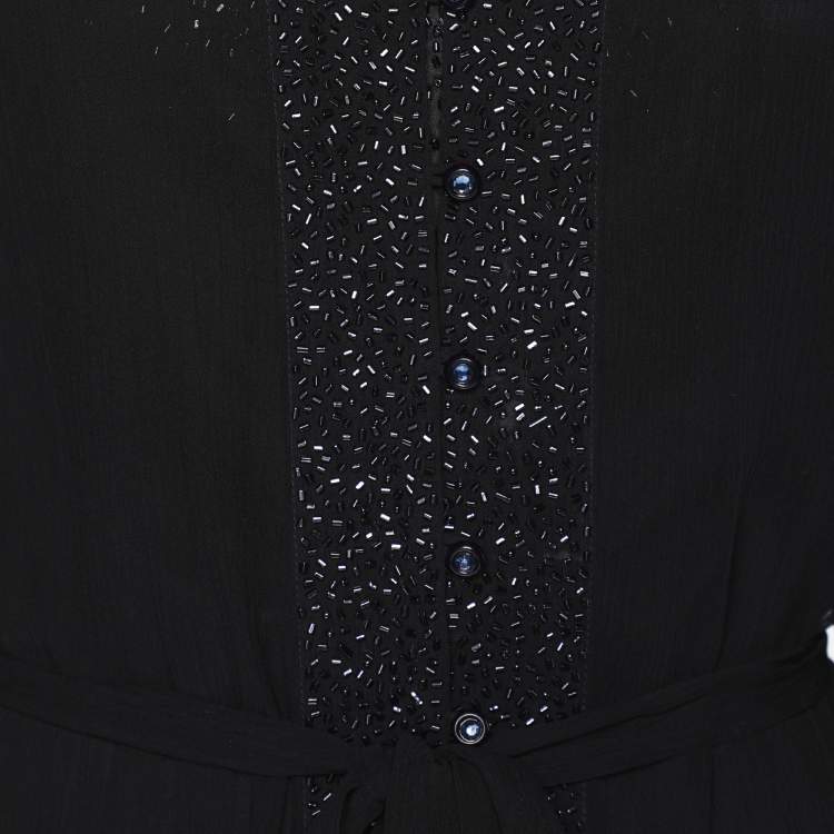 Pre Owned Elena Miro Black Chiffon Embellished Long Sleeve Shirt Set XL