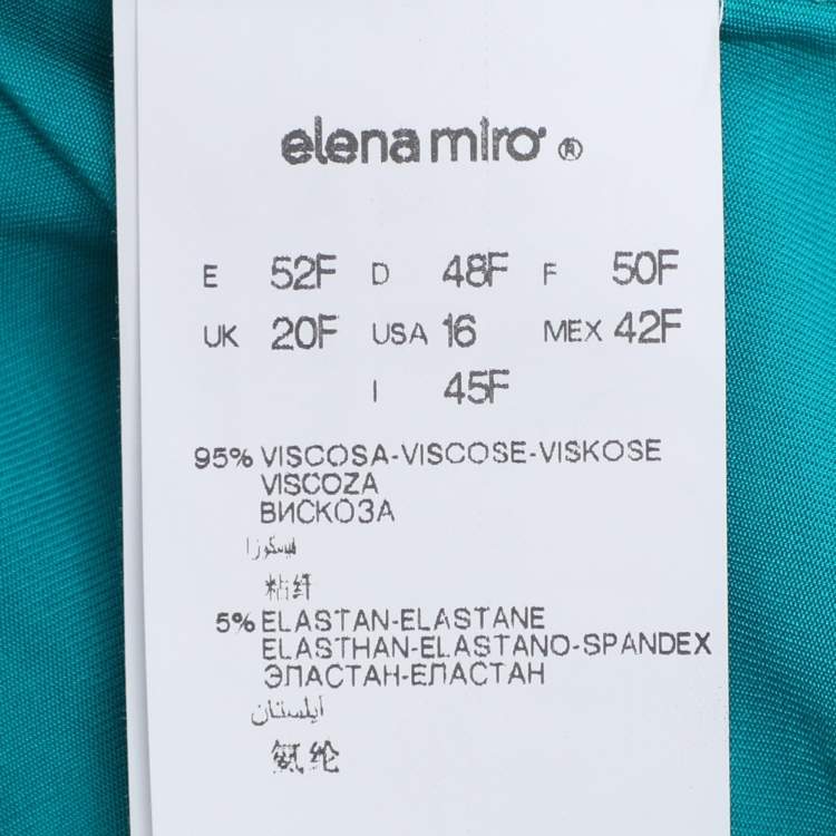Pre Owned Elena Miro Green/Black Jersey Square Neck Cap Sleeve Top L