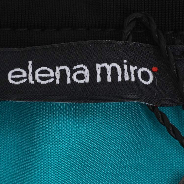 Pre Owned Elena Miro Green/Black Jersey Square Neck Cap Sleeve Top L