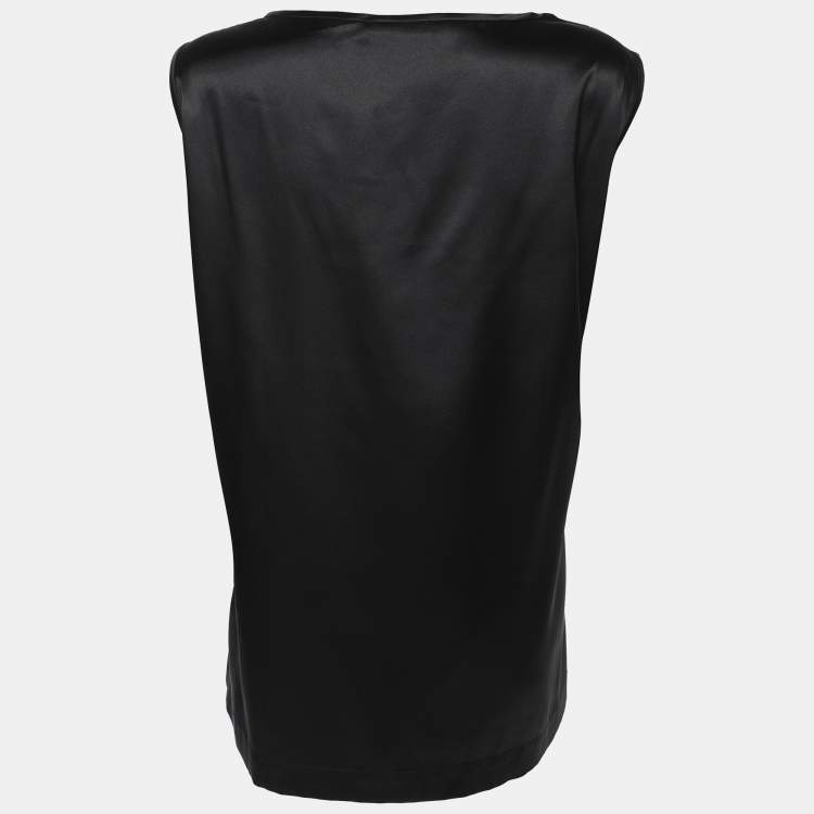 Pre Owned Elena Miro Black Satin Crystal Embellished Sleeveless Camisole L