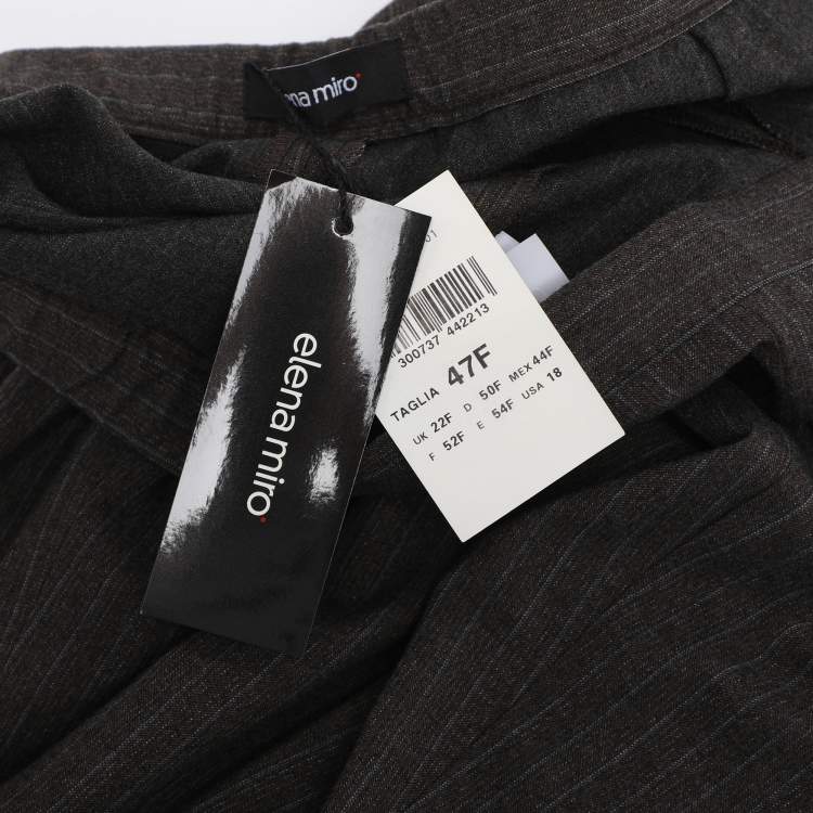 Pre Owned Elena Miro Grey Striped Polyester Blend Fabric Trousers XXL