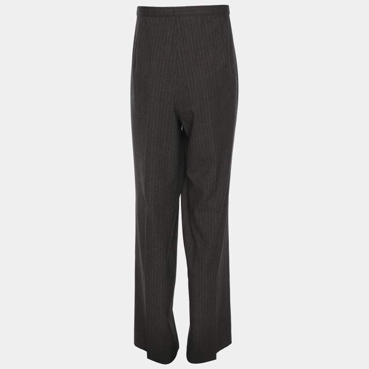 Pre Owned Elena Miro Grey Striped Polyester Blend Fabric Trousers XXL