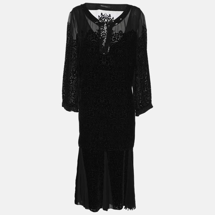 Pre Owned Elena Miro Black Devore Shirt and Skirt Set XL